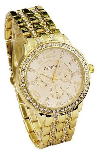 Geneva New Fashion Rhinestone Studded Watch - Gold