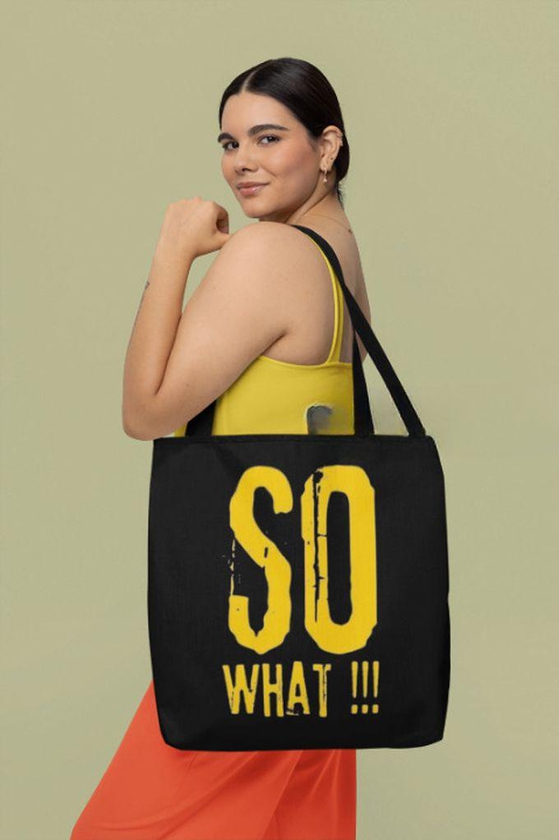 Canvas Shopping Tote Bag - Printed Words ( SO WHAT )