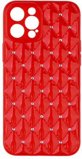 جراب ايفون - كوفر غطاء سيليكون ، لامع وستايل كابتونيه ستراس لهاتف (أيفون 12 برو ماكس 6.7) - احمر