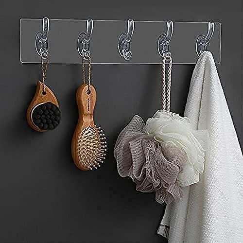 DEVICE OF URBAN INFOTECH 6 in 1 Self Adhesive Sticky Hook Transparent Wall Mounted Sticker Heavy Duty Towel Hanger Non-Trace Wall Hook Hanger for Bathroom Bedroom Kitchen Home (Pack of 1)