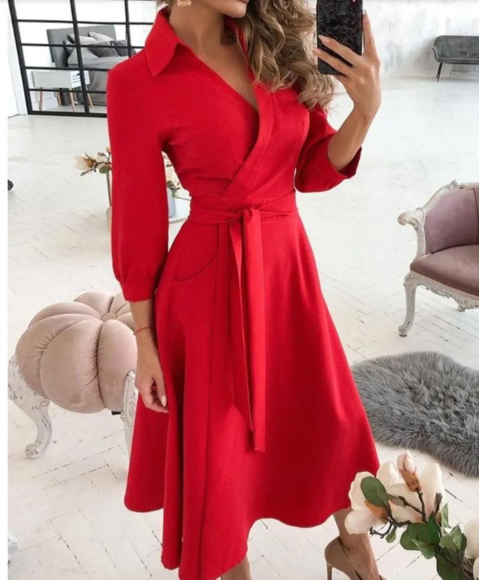 New spring/summer fashion long sleeve V-neck printed buttock wrap dress women's dress comfortable western-style skin-friendly    0.52 kg  Unit weight 0.5kg  Product volume 40cm * 3