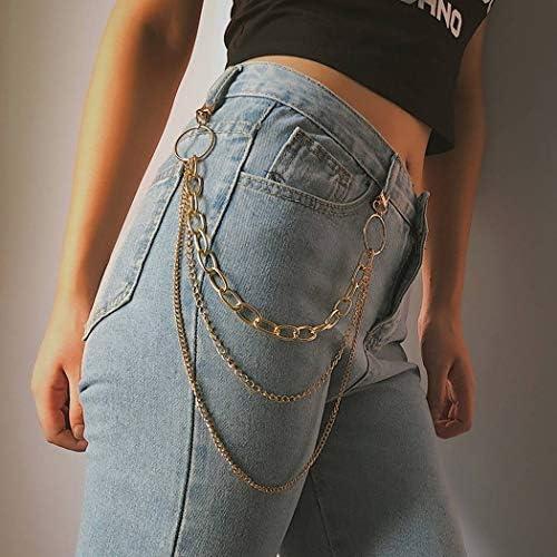 BODIY Women's Pocket Cuban Layered Jean Belt Chains Jewelry (Gold)