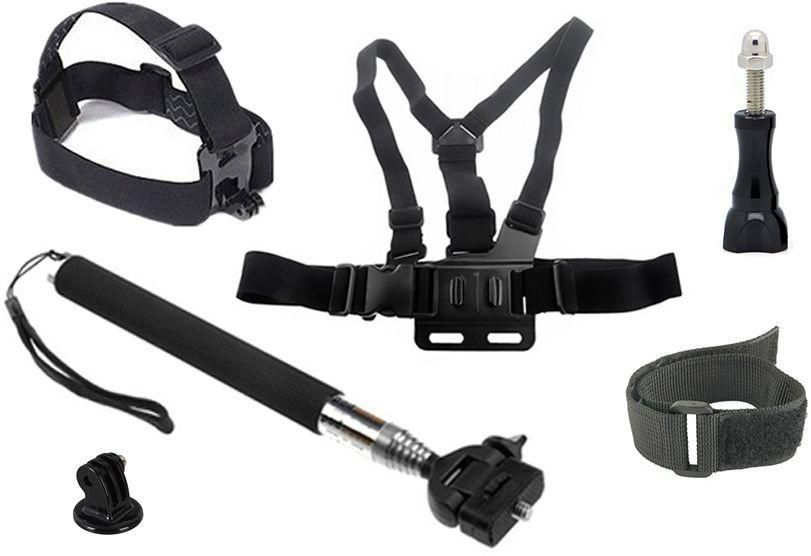 6 in 1 Combo Set (Chest Harness Mount, Head Belt Strap, Monopod, Nylon Wrist Strap, Adapter & Thumb Screw) for GoPro Hero 2, 3, 3+ Plus Camera