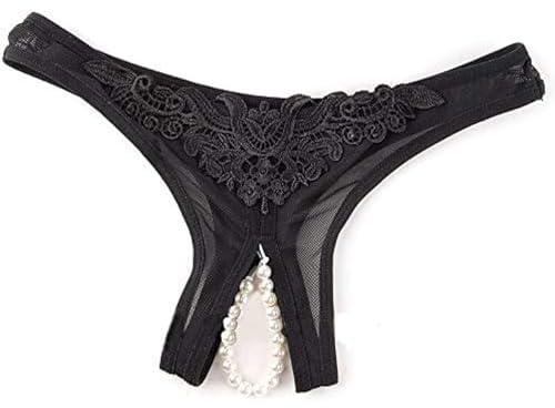 DUBKART Women G-string One Size - Lady Elegant Black Lace Open Crotch G-string -Black