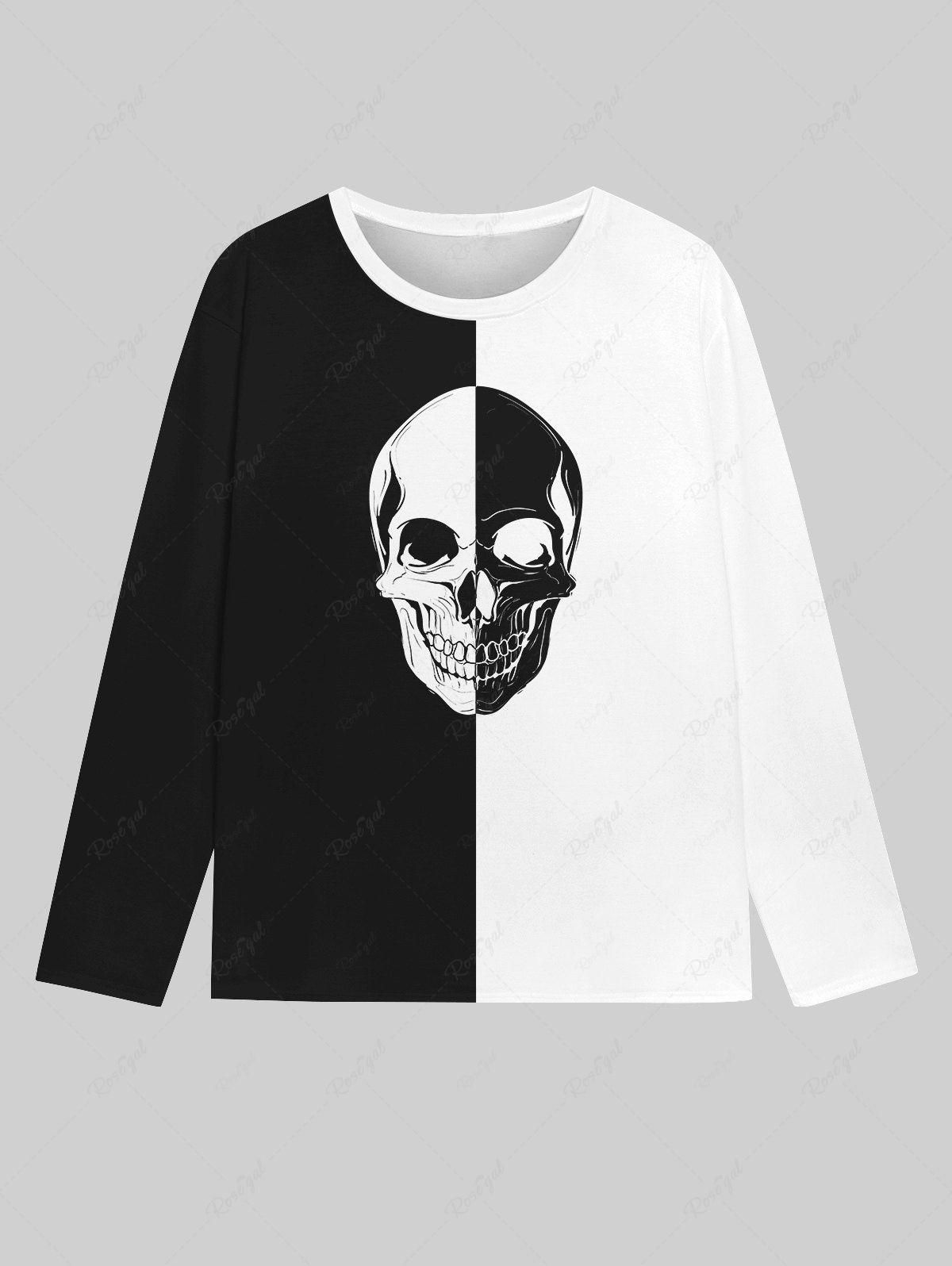 Gothic 3D Skull Print Two Tone Pullover Halloween T-shirt For Men - 6xl
