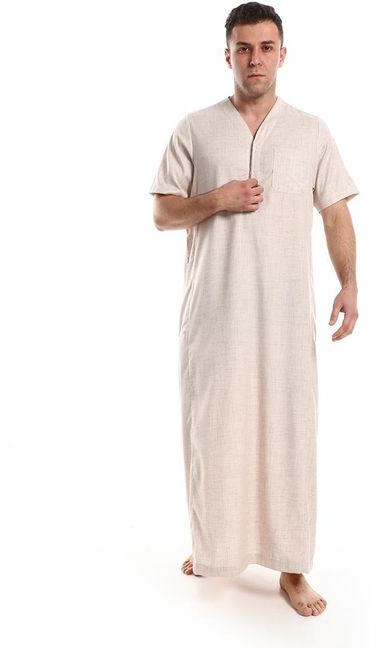 Shorto 2264-Men's Galabeya Linen Short Sleeves - White Lilac