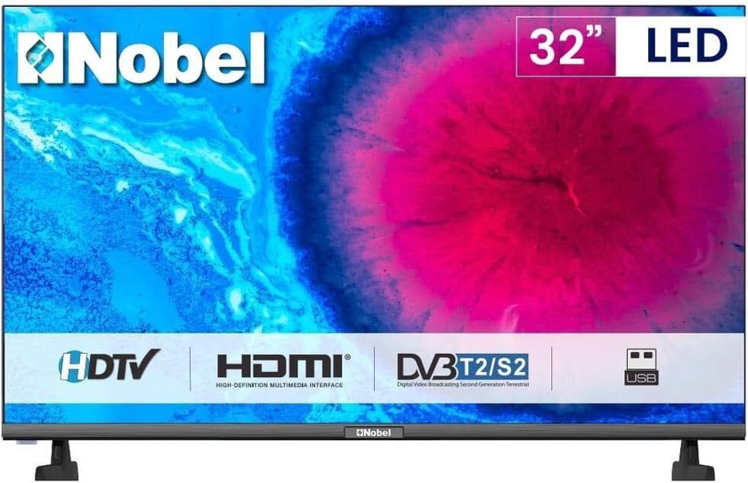 Nobel 32 Inch LED TV, Frameless, 1920 x 1080px, 3 HDMI, Remote Control, Black Color, NTV32FL