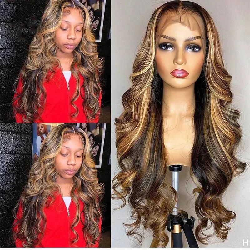 Body Wave Highlight Wig 13x4 Lace Frontal Hair Wigs For Women Honey Blonde Colored Lace Front Hair Wig