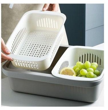 Double-Layer Square Drain Basket for Fruit and Vegetable Grey/White