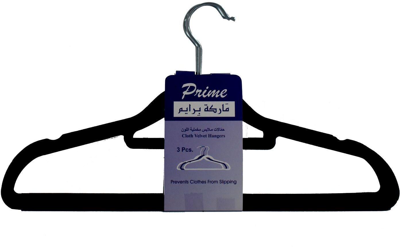 Prime Plastic Velvet Hanger Black 3 PCS