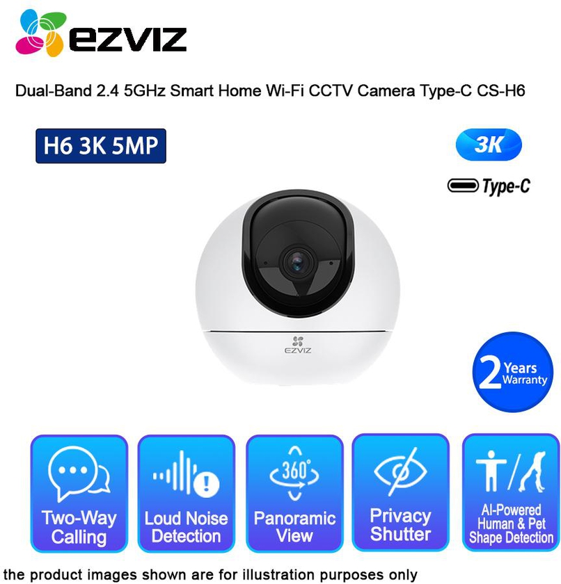 EZVIZ H6 5MP 3K Dual-Band 2.4 5GHz Smart Home Wi-Fi CCTV Camera Type-C CS-H6