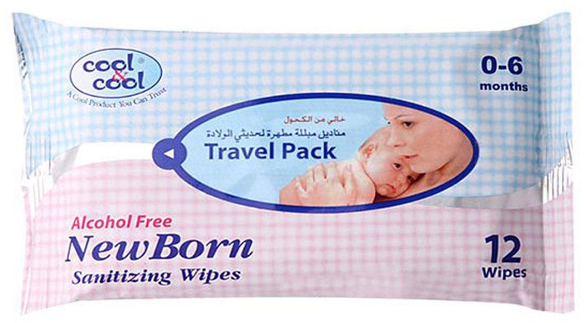 Cool & Cool Alcohol Free New Born Baby Sanitizing Wipes 12 Counts