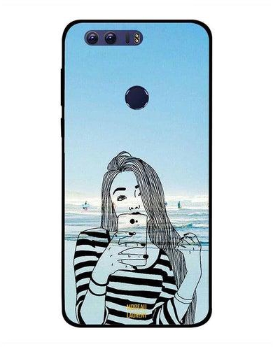 Protective Case Cover For Huawei Honor 8 Doodle Girl At Beach