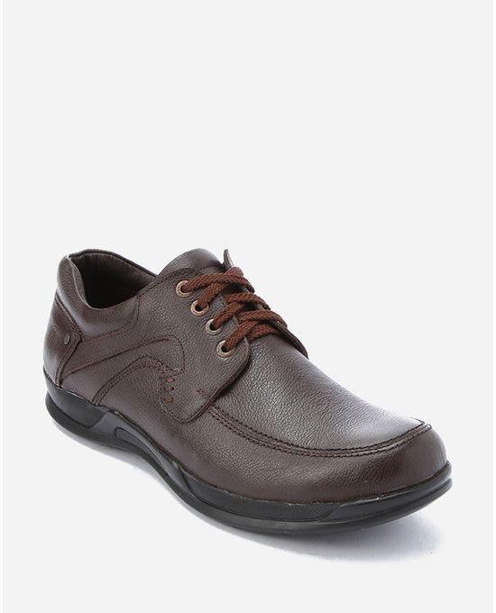Leather Shoes Round Lace Up Shoes - Dark Brown