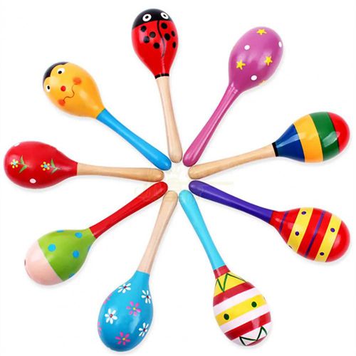 1Pc Baby Wooden Ball Toys Baby Rattles Sand Hammer Musical Toy Instrument Sound Maker Baby Attetion Training Toy Random Color