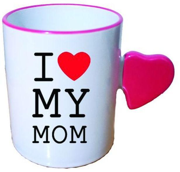 I Love My Mom - Mother's Day - Mug W Heart Handle - Red