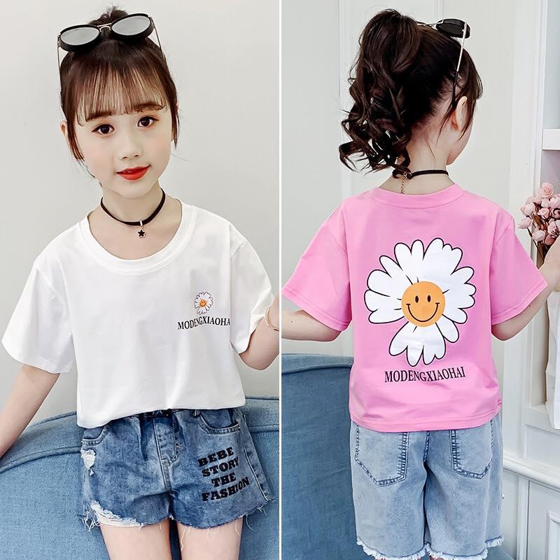 Koolkidzstore Girls T-Shirt Floral Emoji Printed 4-12Y - 6 Sizes (Pink - White)