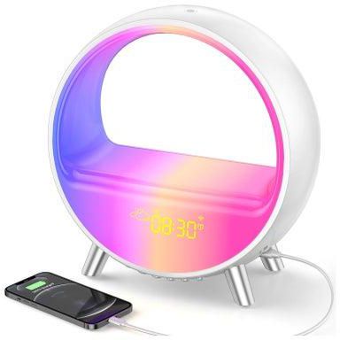 Alarm Clock with Wireless Charging White Noise with Bluetooth Speaker Sound Machine with Night Light Sleep Machine for Adults Sunrise Alarm Clock Compatible with Alexa