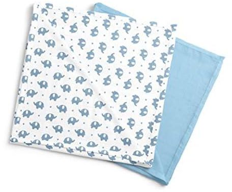 Moon Bamboo Muslin Wrap/Swaddle. Lightweight. Breathable. Pack Of 2.Infant,New Born Baby. Elephant Print & Blue. 0M+., Multi