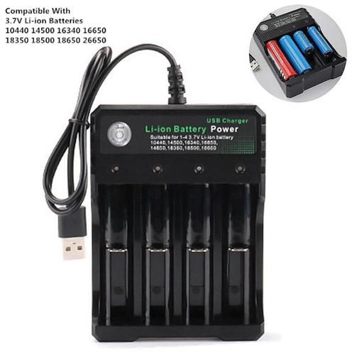 Universal 4 Slot USB 3.7v Li-ion Battery Charger (Black)