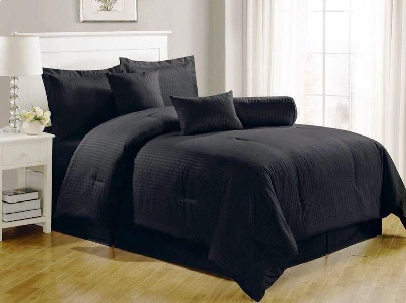 Luxury 4 Pc Cotton Striped Comforter Set, Black