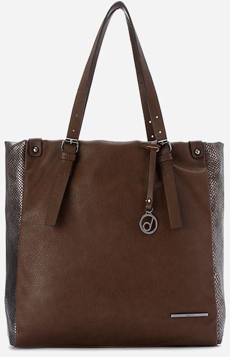 Dejavu Shopper Tote Bag With Snake Pattern Side Panels - Dark Brown