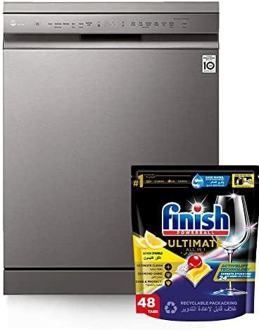 Lg 8 Programs 14 Place Settings Free Standing Dishwasher, Platinum Silver - Dfb512Fp with Finish Powerball Ultimate All in One Dishwasher Tablets, Lemon Sparkle, 48 Tabs