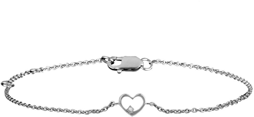 His & Her 0.02 Cts Diamond Heart Bracelet in 925 Sterling Silver (GH Color, PK Clarity) with 16" Silver Chain