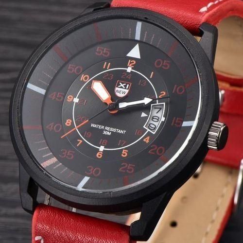 Xinew Blicool Wrist Watch Military Leather Waterproof Date Quartz Analog Army Men's Quartz Wrist Watches-reddish