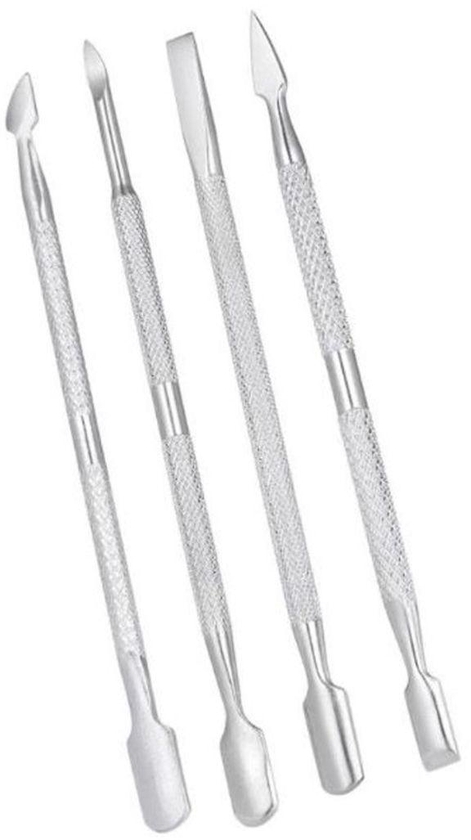4-Piece Double-Ended Nail Cuticle Pusher Set Silver