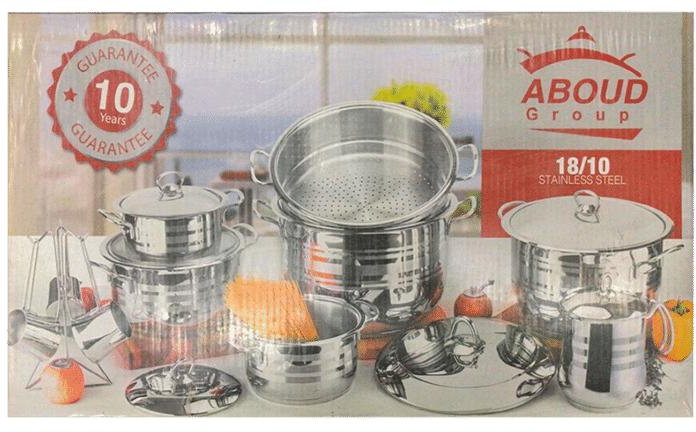 Aboud Group Stainless Steel Stripped Cookware Set - 17 Pieces 