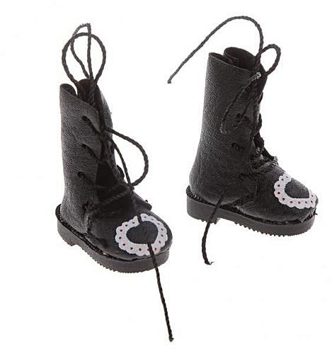 Footful Pair Of Lace Up Heart Print High Top Boots For 1/6 BJD SD BB Girl Doll Black