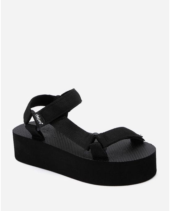 Dejavu Plain Flatform Sandals - Black