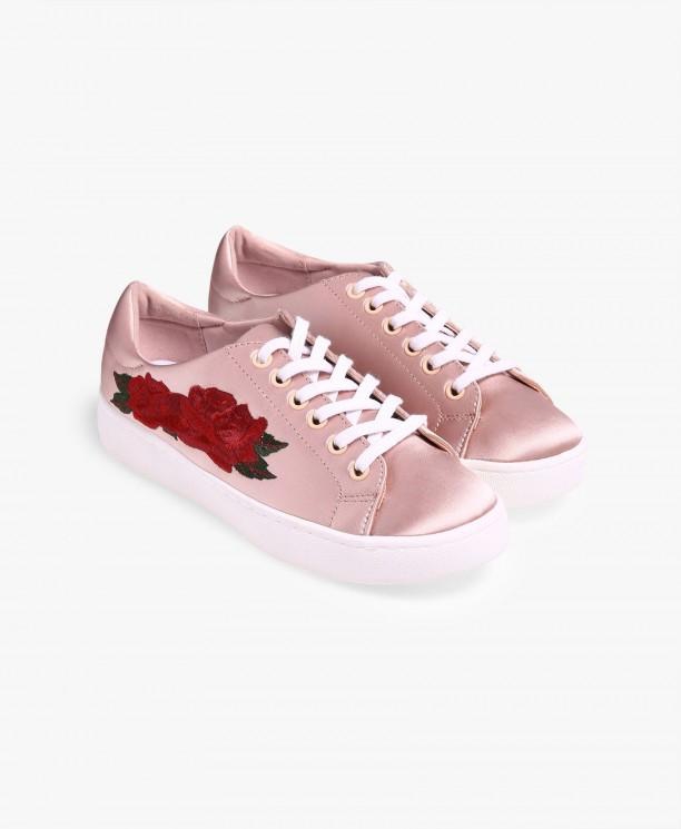 Light Pink Embroidered Satin Sneakers