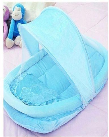 Foldable Mobile Baby Bed With Mosquito Net - Blue