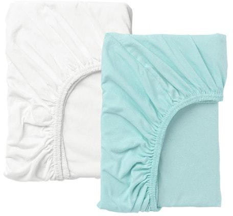 LEN Fitted sheet for cot, white, turquoise