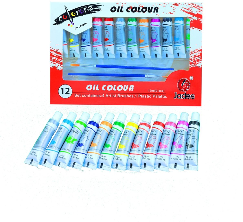 OIL COLOUR SET 12ml 12 colour WITH 4 ARTIST BRUSHES WITH 1 PALETTE