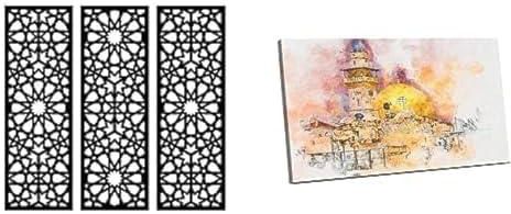 Home Gallery + Canvas Wall Art, Abstract Framed Portrait of Al-Aqsa Mosque Dome of the Rock 120 W x 80 H x 2 D
