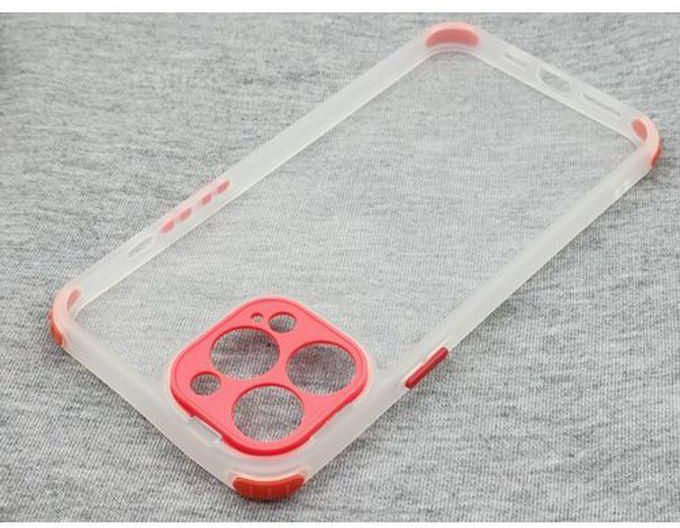 IPhone 13 Pro (6.1 Inch) Transparent Anti-Shock Case With Colored Buttons - Red