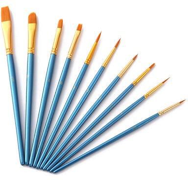 10-Piece Professional Paint Brush Set Blue/Gold/Brown