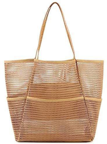 BTOOP Large Mesh Beach Tote Bag for Women with Multiple Pockets Toys Towels for Family Travel Waterproof Pool Bag