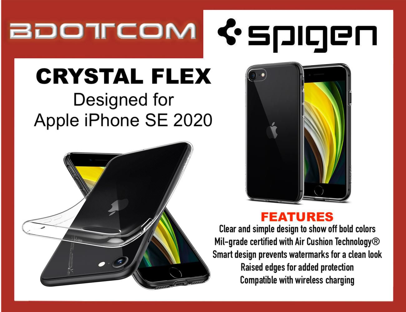 Original Spigen Crystal Flex Protective Cover Case for Apple iPhone SE 2020