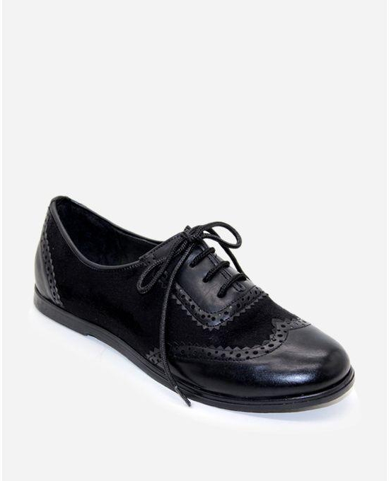 Tata Tio Quilted Brogues Shoes - Black