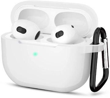 Protective Case Skin Cover with Keychain and Lock for Apple Airpods 3 Case Women Men White