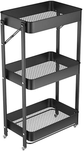 XIWODE 3-Tier Metal Rolling Utility Cart, Multi-Functional Storage Trolley for Office, Living Room, Kitchen, Movable Storage Organizer with Wheels, Black