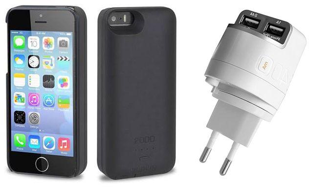 Unplug 2 IN 1 Combo Detachable 2000mAh Power Case for Apple iPhone 5/5S and Universal Dual USB 5V 2A 1A  Travel Charger-Black