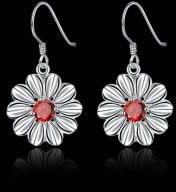 Artificial Ruby Flower Earrings - Silver