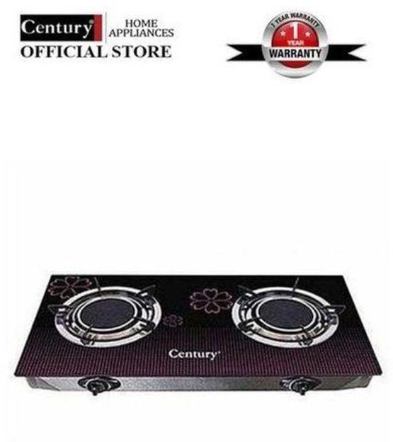 Century 2 Hob Glass Table Top Gas Cooker - Black