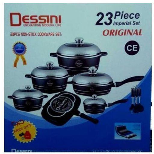 Dessini Durable Italian- 23 piece Non-Stick DieCast Cooking Pots - Black
