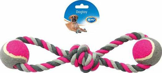 Duvo+ Knotted Cotton 8- Pull Ring & 2 Tennis Balls Dog Toys 38cm Grey/Pink